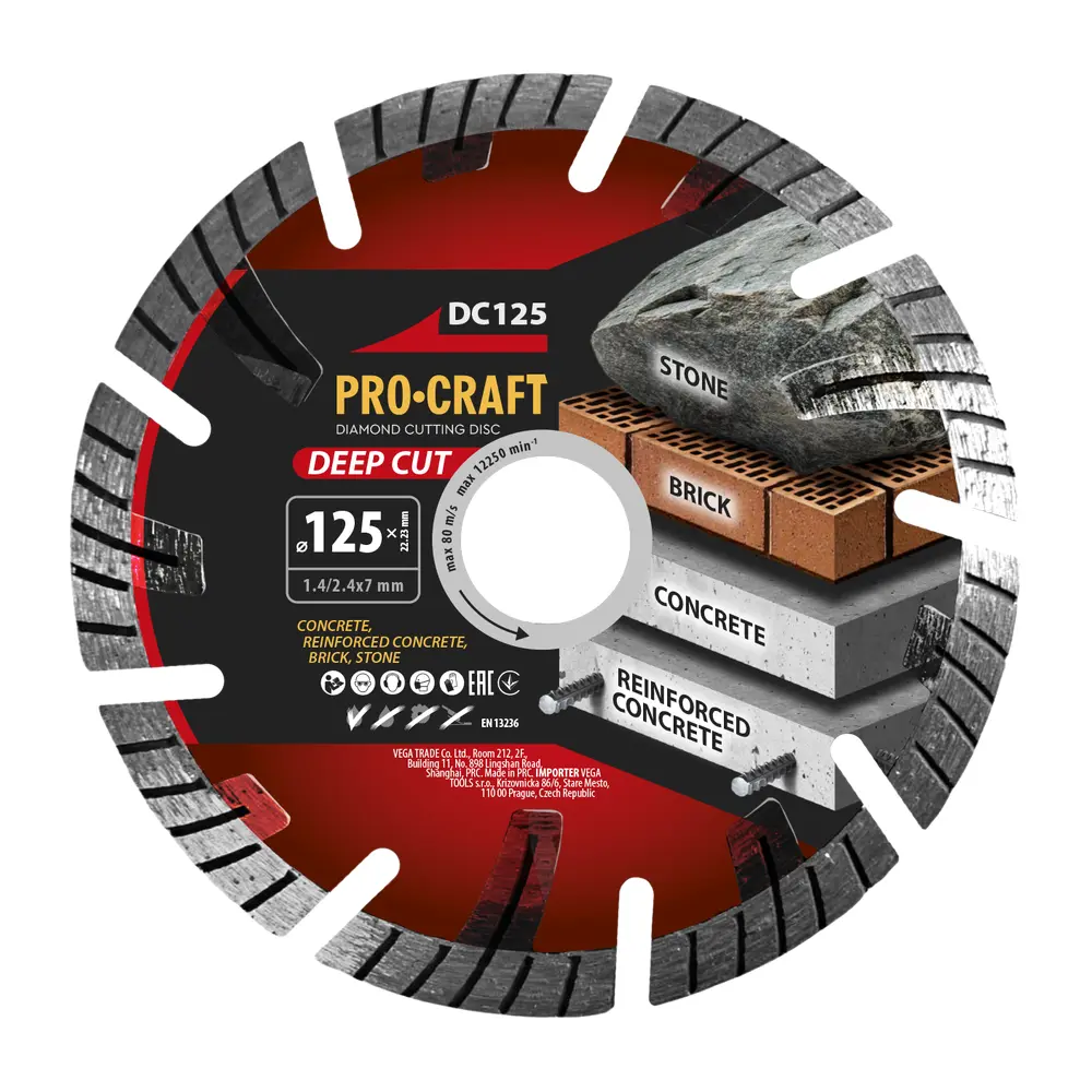 dlaždice.Diamantový kotúč Procraft DC125 je spoľahlivým pomocníkom na presné rezanie s vysokým výkonom a dlhou životnosťou