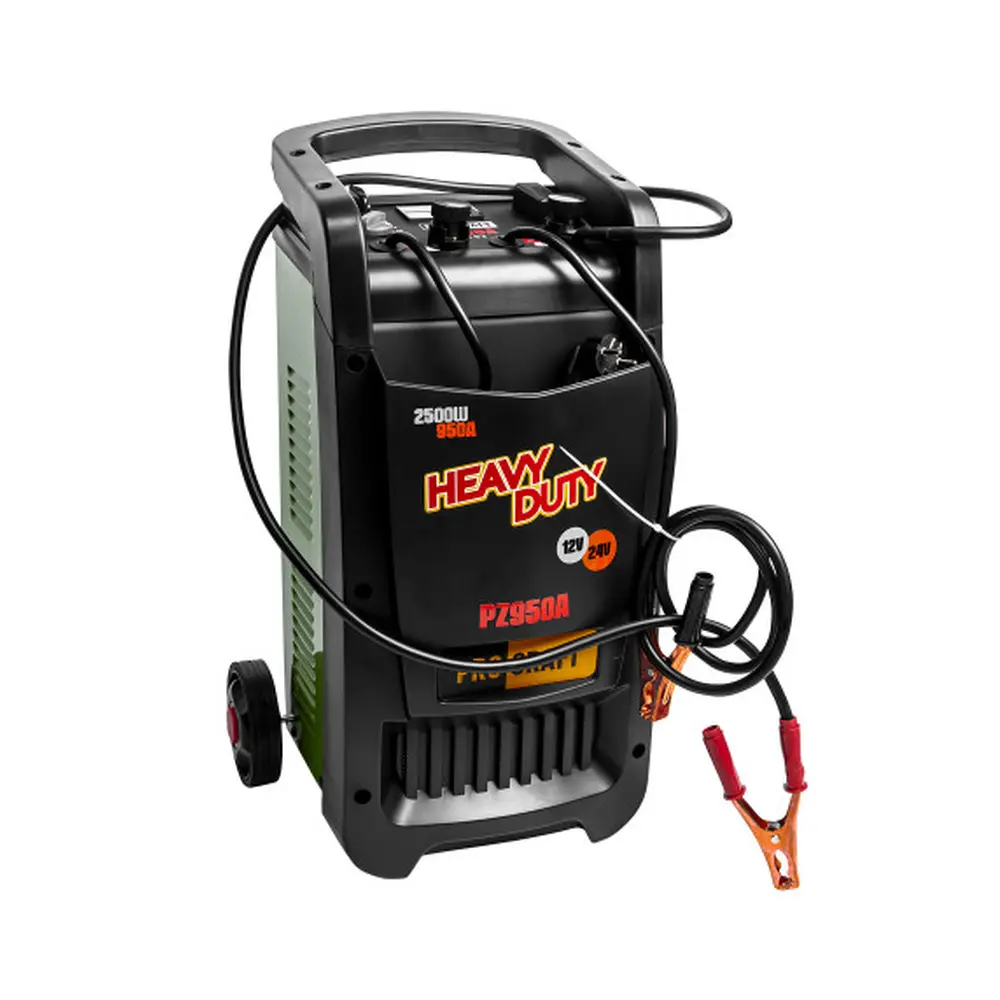 Nabíjačka batérií so štartovacím zdrojom Procraft PZ950A Napájanie: 230 V/50 Hz Výkon: 2500 W Nabíjacie napätie: 12/24 V Nabíjací prúd: 85 A Kapacita batérie: 20-1500 Ah Štartovací prúd: 950 A Hmotnosť: 22 kg