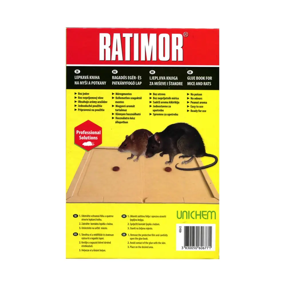 Používajte biocídy bezpečne. Pred použitím si vždy prečítajte etiketu a informáciu o výrobku.Charakteristika produktuRatimor lepová pasca - kartónová kniha na hlodavce je predpripravený výrobok (vrátane návnady)