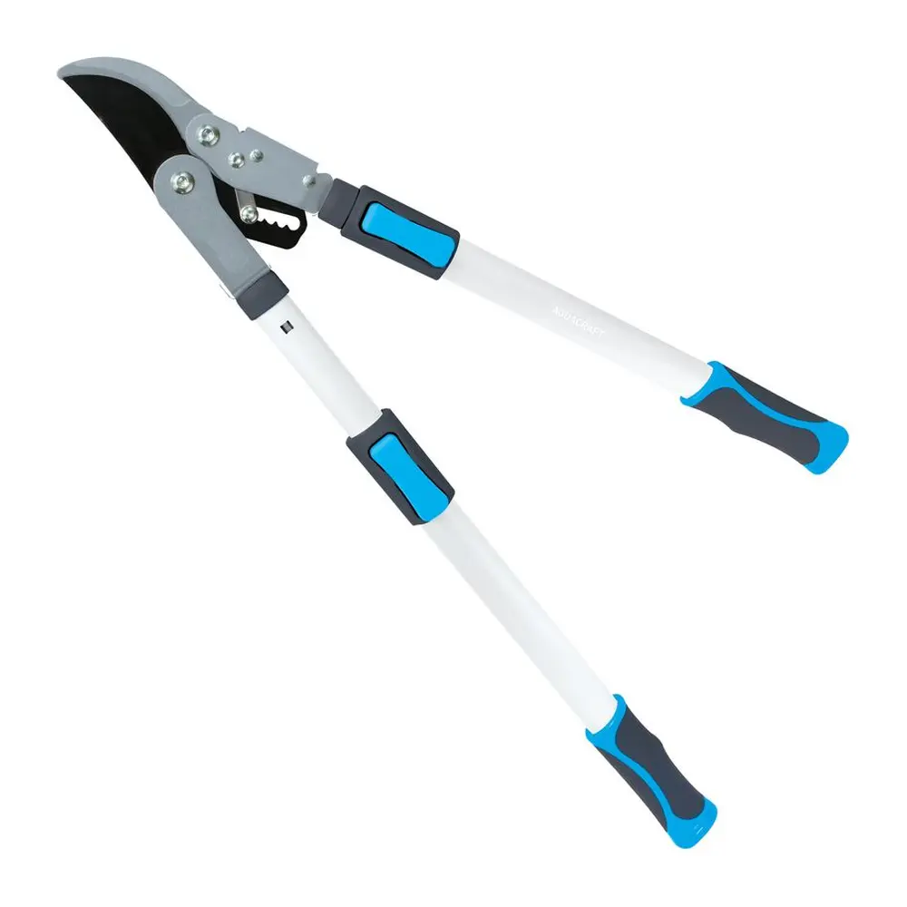 Nožnice AQUACRAFT® :čepele s nepriľnavým povrchom. Jednoduchá starostlivosť a údržba.prenosová páka pre ušetrenie energie.hliníkové teleskopické rukoväte pre lepší dosah (+ 30 cm).protišmykové rukoväte pre bezpečné a ľahké používanie.