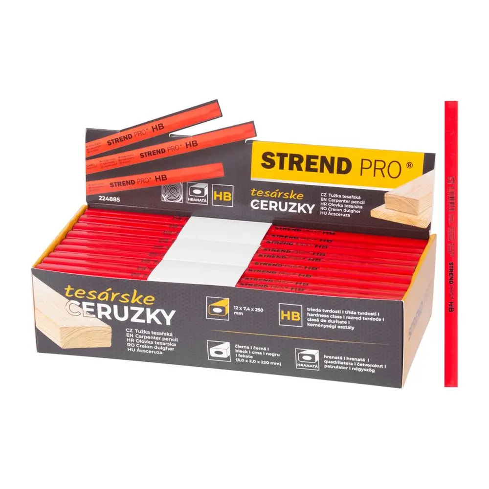 Hranatá tesárska ceruzka Strend Pro na značenie drevených povrchov s čiernou tuhou tvrdosti HB. Rozmery: 12x7