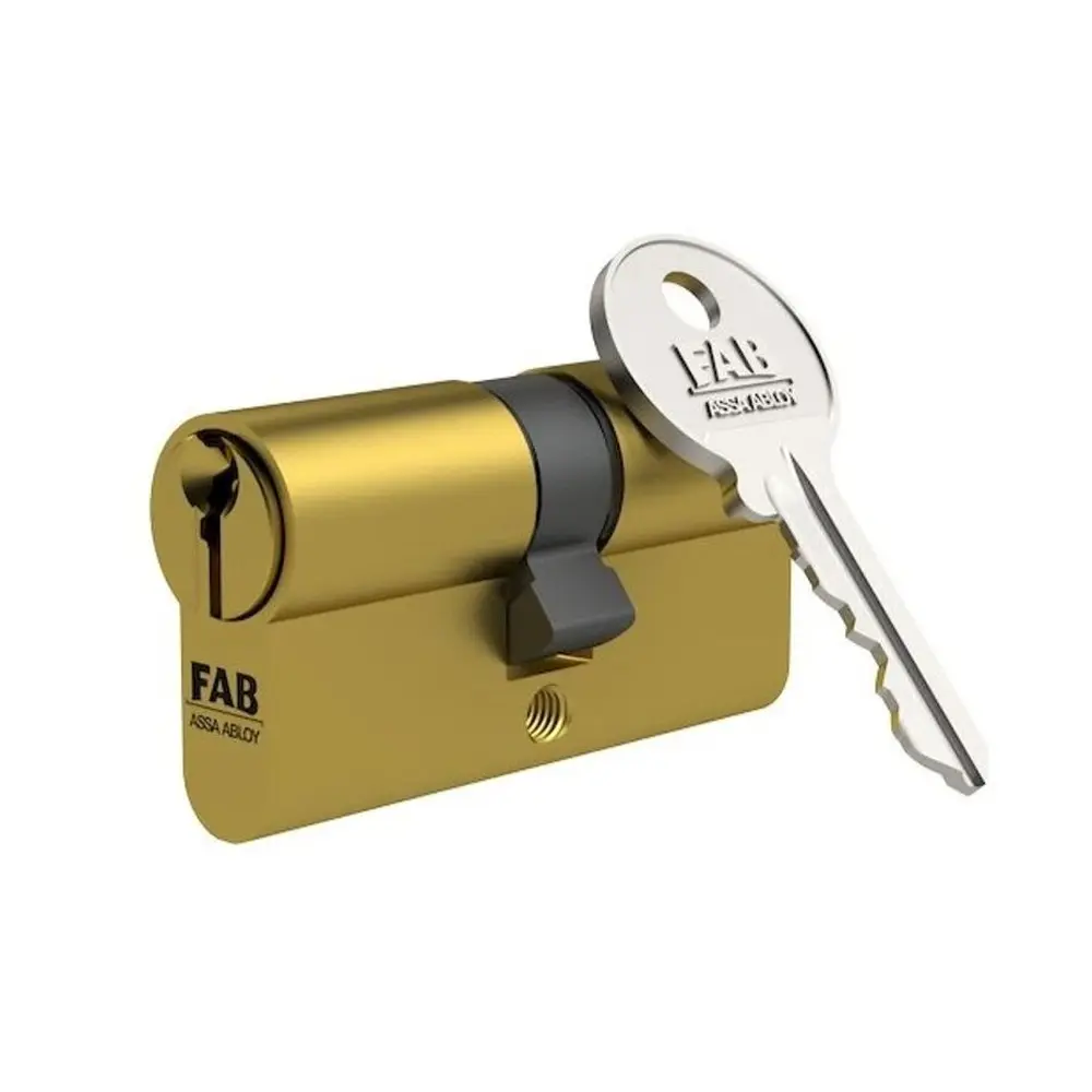 Cylindrická vložka FAB je určená na dočasné uzavretie napr. počas stavby a pre objekty vyžadujúce základnú úroveň zabezpečenia. Obsahuje 5 stavítkový uzamykací systém. Povrchová úprava mosadz. Štandardne dodávané s 3 oceľovými kľúčmi. Rozmer: 30+35 mm.