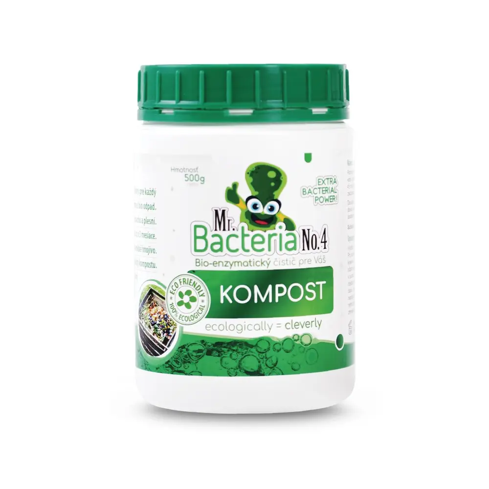 Prírodný bio-enzymatický výrobok pre likvidáciu zápachu a organických usadenín vo Vašom komposte.Vhodný pre každý rastlinný a domáci bio odpad.Kompostujte bez zápachu a plesní.Urýchľuje zrenie kompostu až o 3 mesiace.Kvalitný kompost = žiadne chemické hnojivo.Zachováva výživové hodnoty kompostu.Odpudzuje dotieravý hmyz.Extra účinný – obsahuje 250 miliárd baktérií v 0