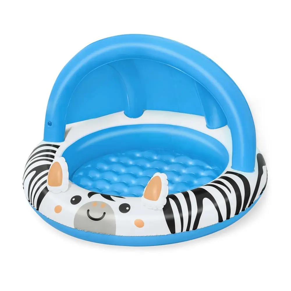 Detský nafukovací bazén Bestway Safari Sun Shaded je ideálny na letné osvieženie a bezpečné vodné hry pre najmenších. Bazén má rozmery 97 × 66 cm a je vybavený nafukovacou strieškou