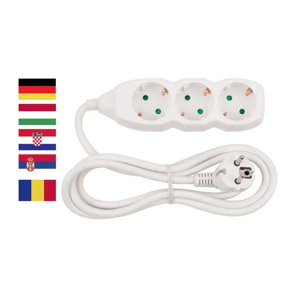 Predlžovací kábel Strend Pro DG-803B v klasickom bielom prevedení má dĺžku 1