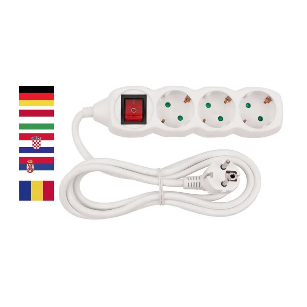 Predlžovací kábel Strend Pro DG-803B v klasickom bielom prevedení má dĺžku 1