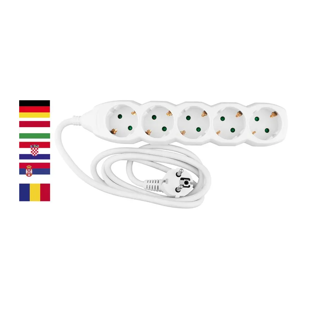 Predlžovací kábel Strend Pro DG-805B v klasickom bielom prevedení má dĺžku 1