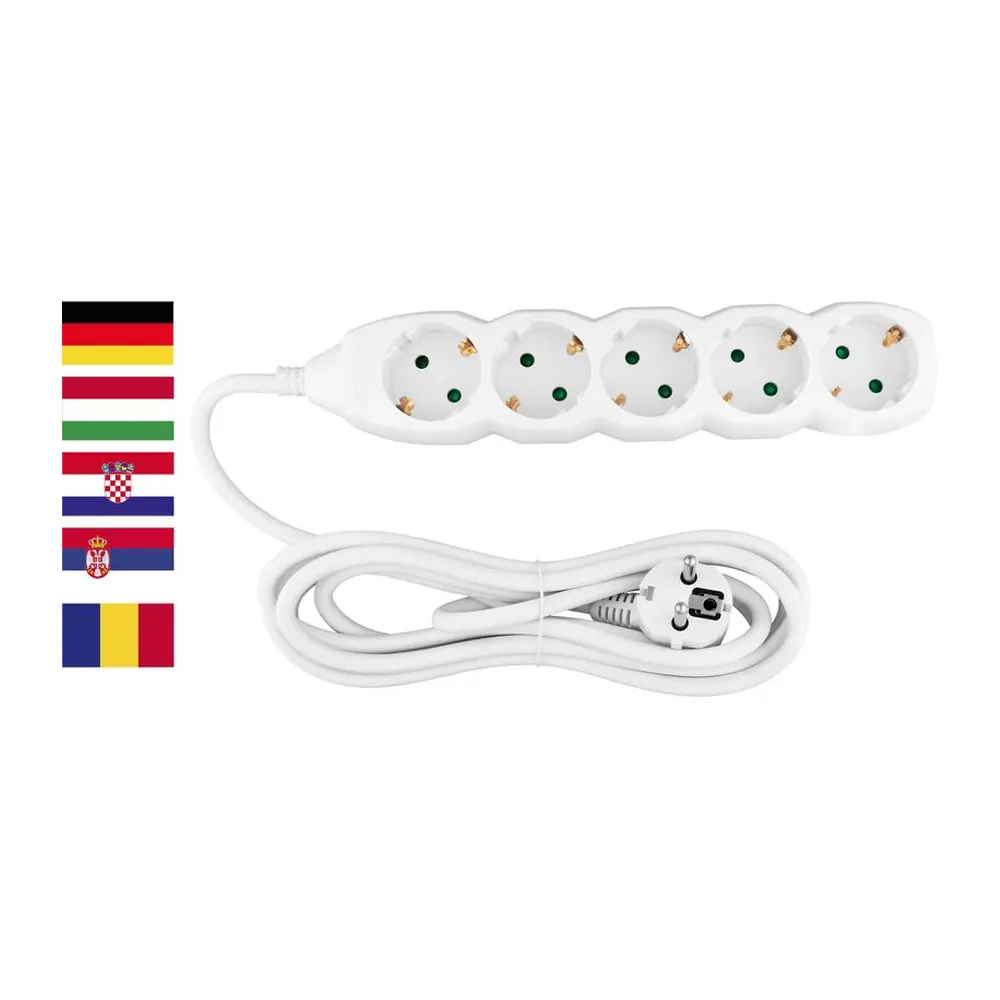 Predlžovací kábel Strend Pro DG-805B v klasickom bielom prevedení má dĺžku 3 metre. Kábel je učený pre krajiny s nemeckými zásuvkami typu F. Kábel má detskú poistku