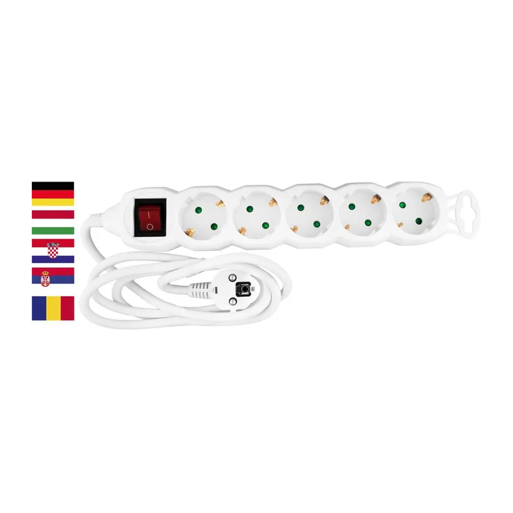 Predlžovací kábel Strend Pro DG-805B v klasickom bielom prevedení má dĺžku 1