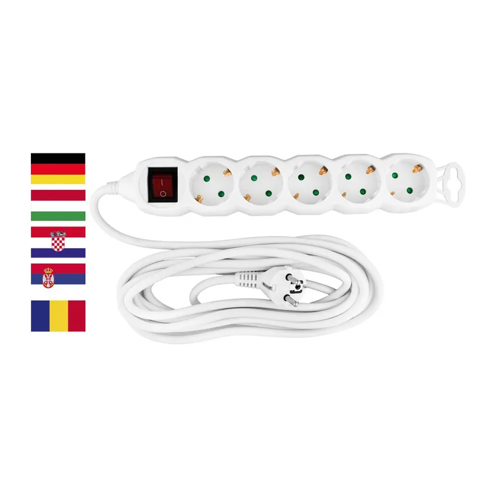 Predlžovací kábel Strend Pro DG-805B v klasickom bielom prevedení má dĺžku 5 metrov. Kábel je učený pre krajiny s nemeckými zásuvkami typu F. Kábel má detskú poistku