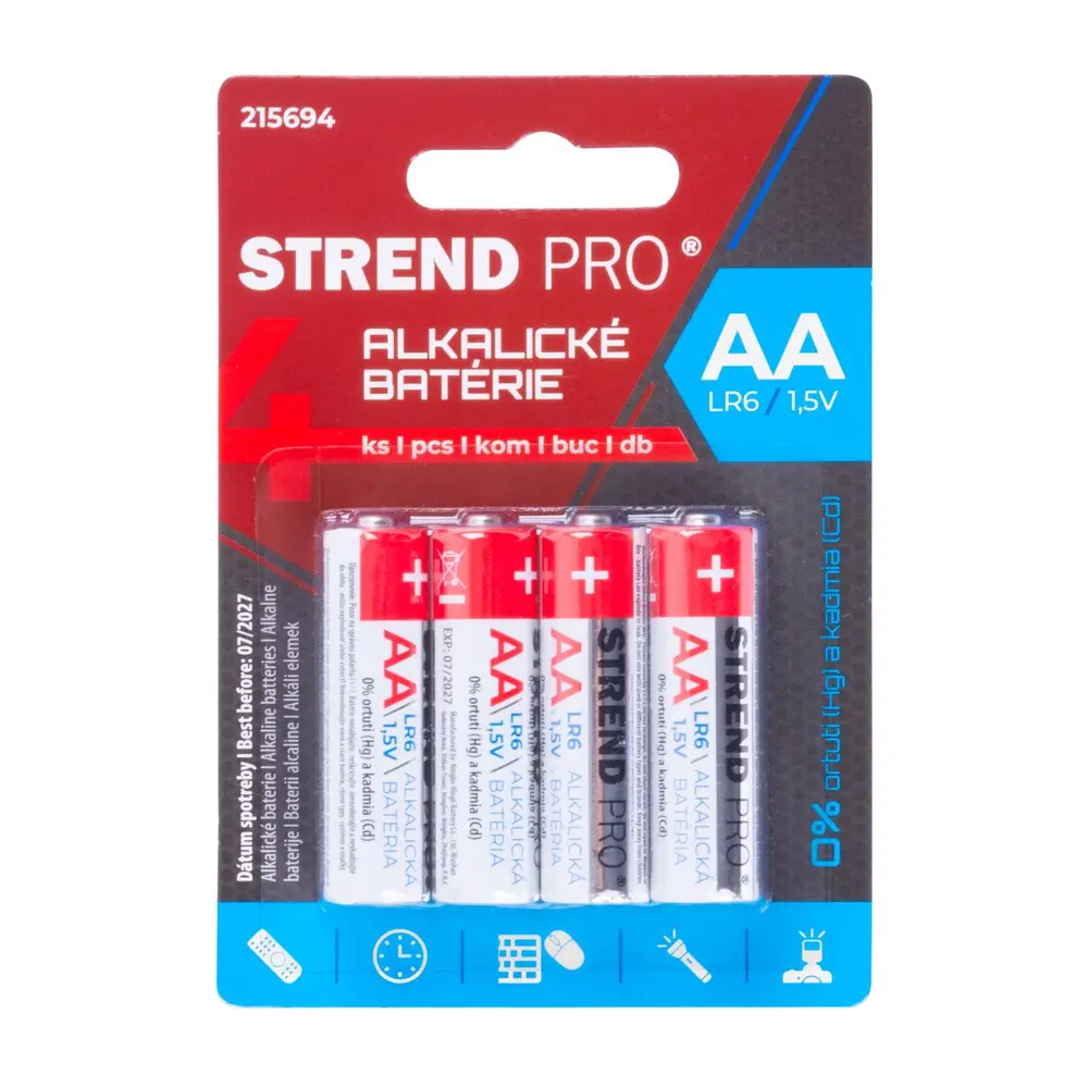 Praktické 4-kusové balenie alkalických batérií Strend Pro s označením AA. Vyznačujú sa vysokou kapacitou. Neobsahujú ortuť ani kadmium. Univerzálne použitie do všetkých zariadení na batérie typu AA ako napríklad hračky