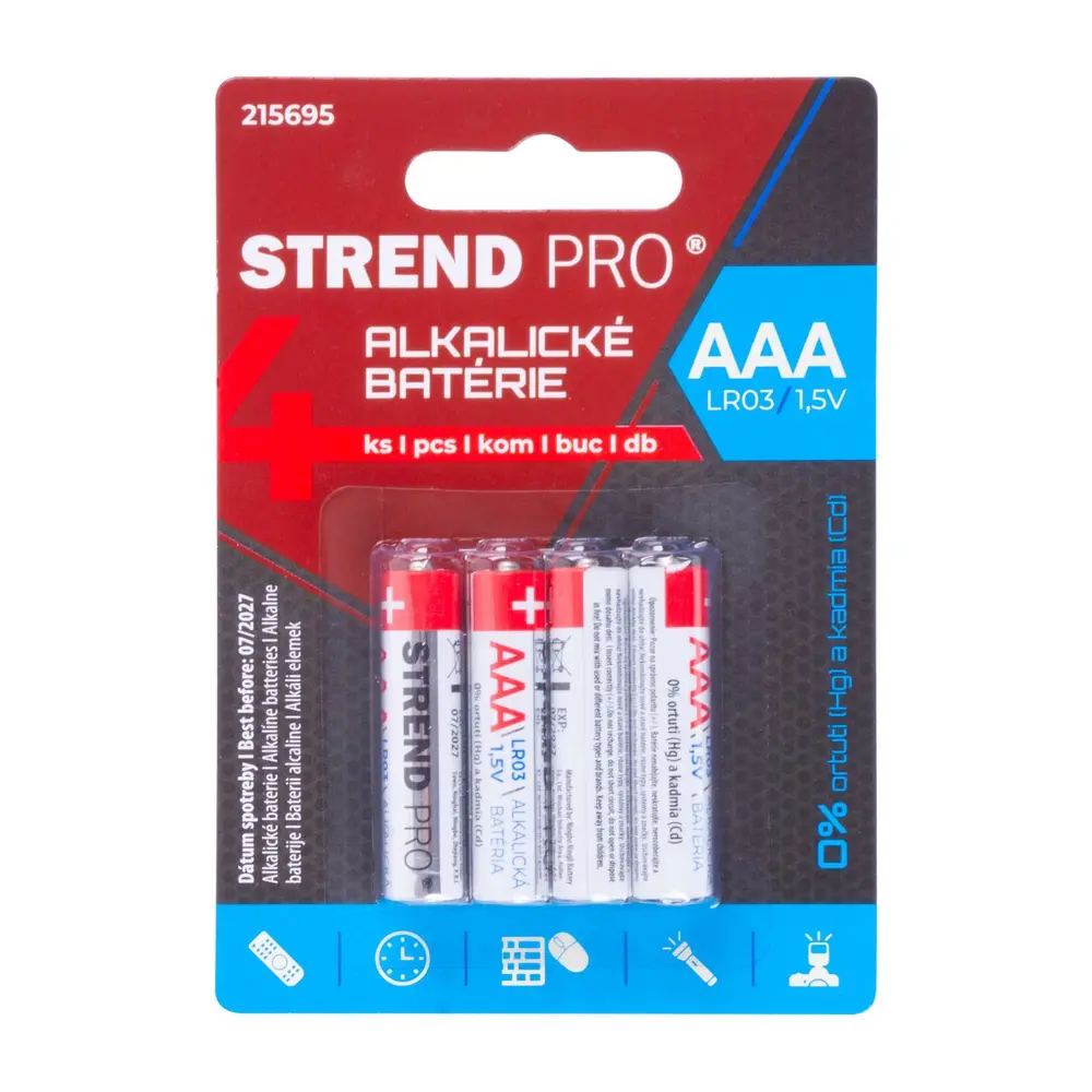 Praktické 4-kusové balenie alkalických batérií Strend Pro s označením AAA. Vyznačujú sa vysokou kapacitou. Neobsahujú ortuť ani kadmium. Univerzálne použitie do všetkých zariadení na batérie typu AAA ako napríklad hračky