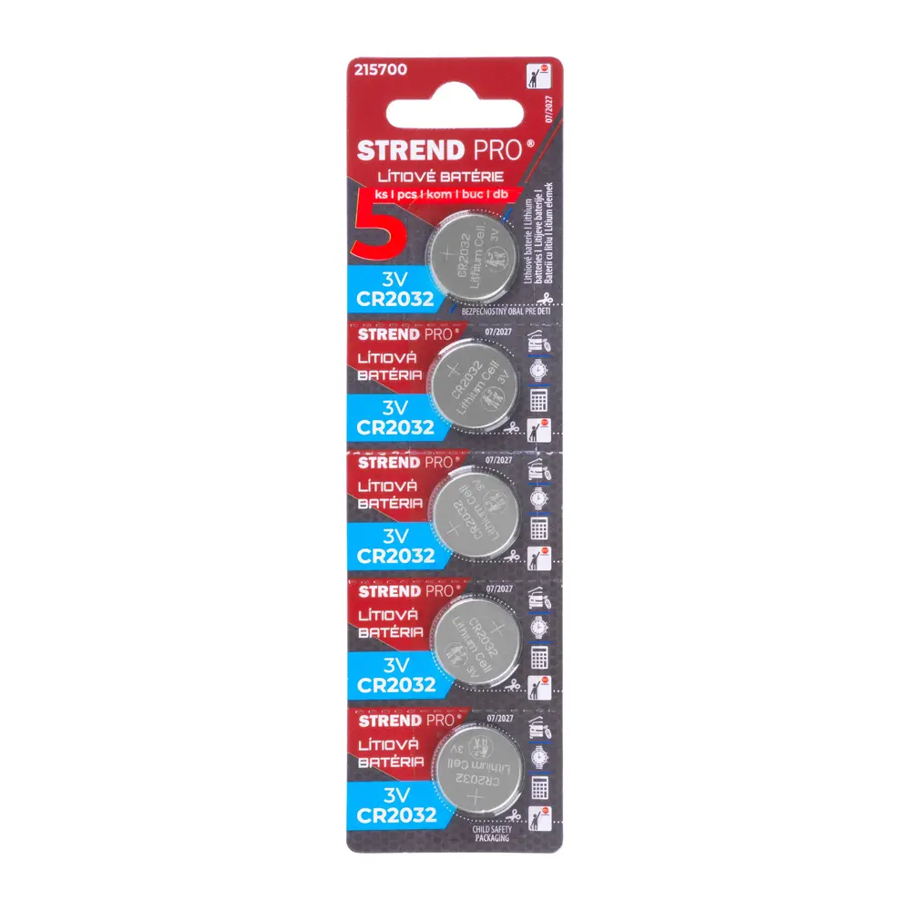 Praktické 5-kusové balenie lítiových batérií Strend Pro s označením CR2032. Vyznačujú sa vysokou kapacitou. Univerzálne použitie do všetkých zariadení na batérie typu CR2032 ako napríklad hodinky