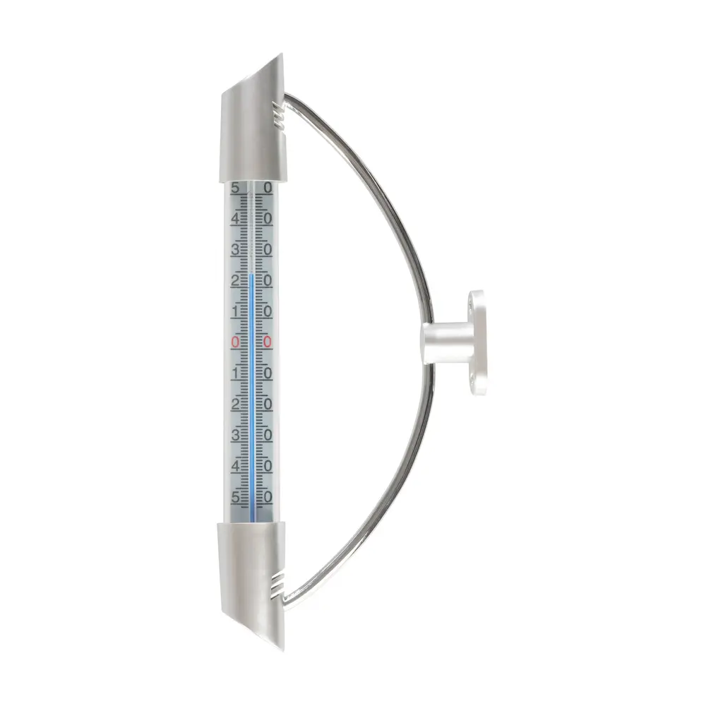 Vonkajší kovový teplomer Strend Pro meria teplotu v rozsahu od 50°C do -50°C. Rozmery: 230x80x25 mm.