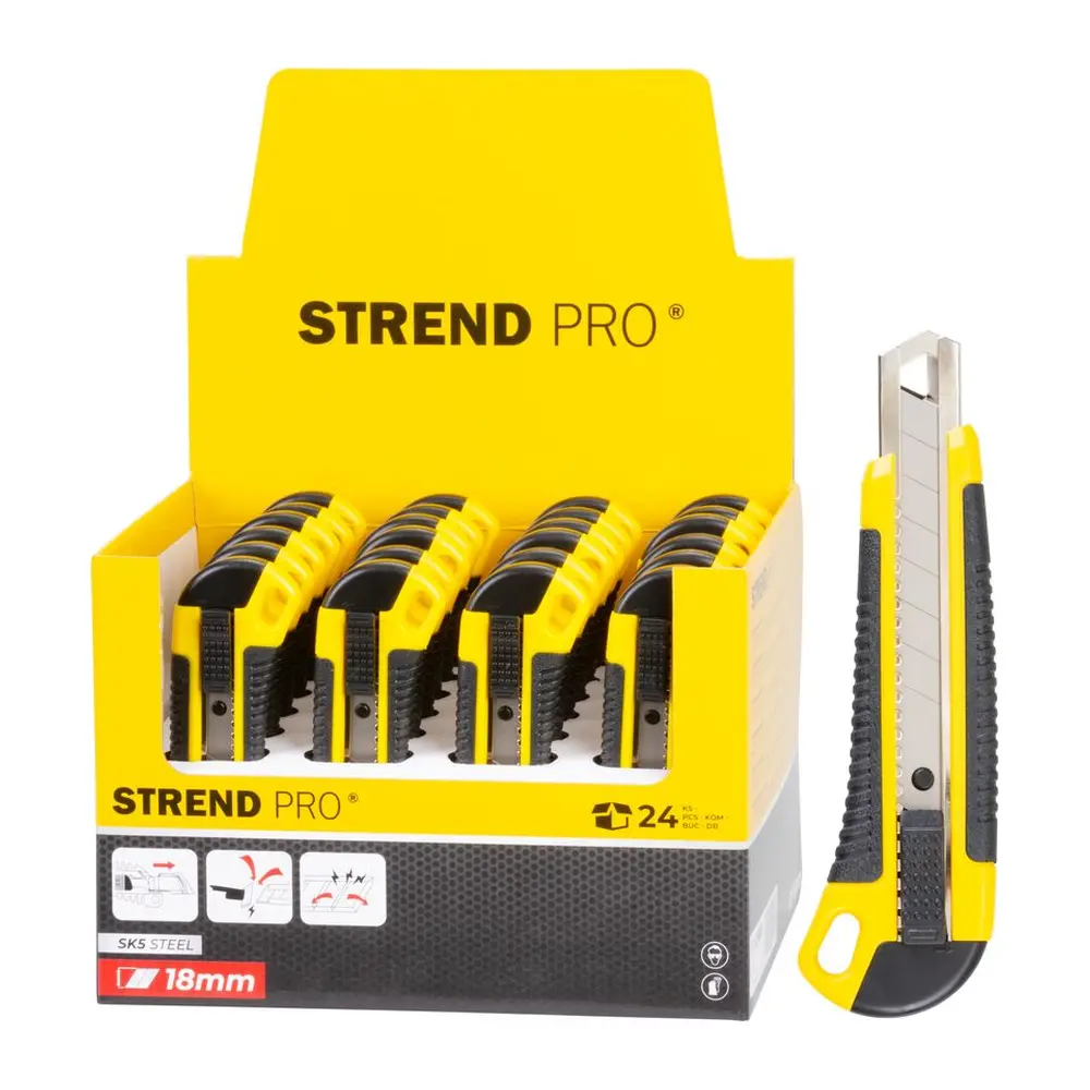 Nôž Strend Pro UKBOX-86-18 je spoľahlivý a praktický pomocník pre každodenné práce. S odlamovacou čepelou a plastovým telom je ideálny pre presné a bezpečné rezy. Balenie obsahuje 24 kusov
