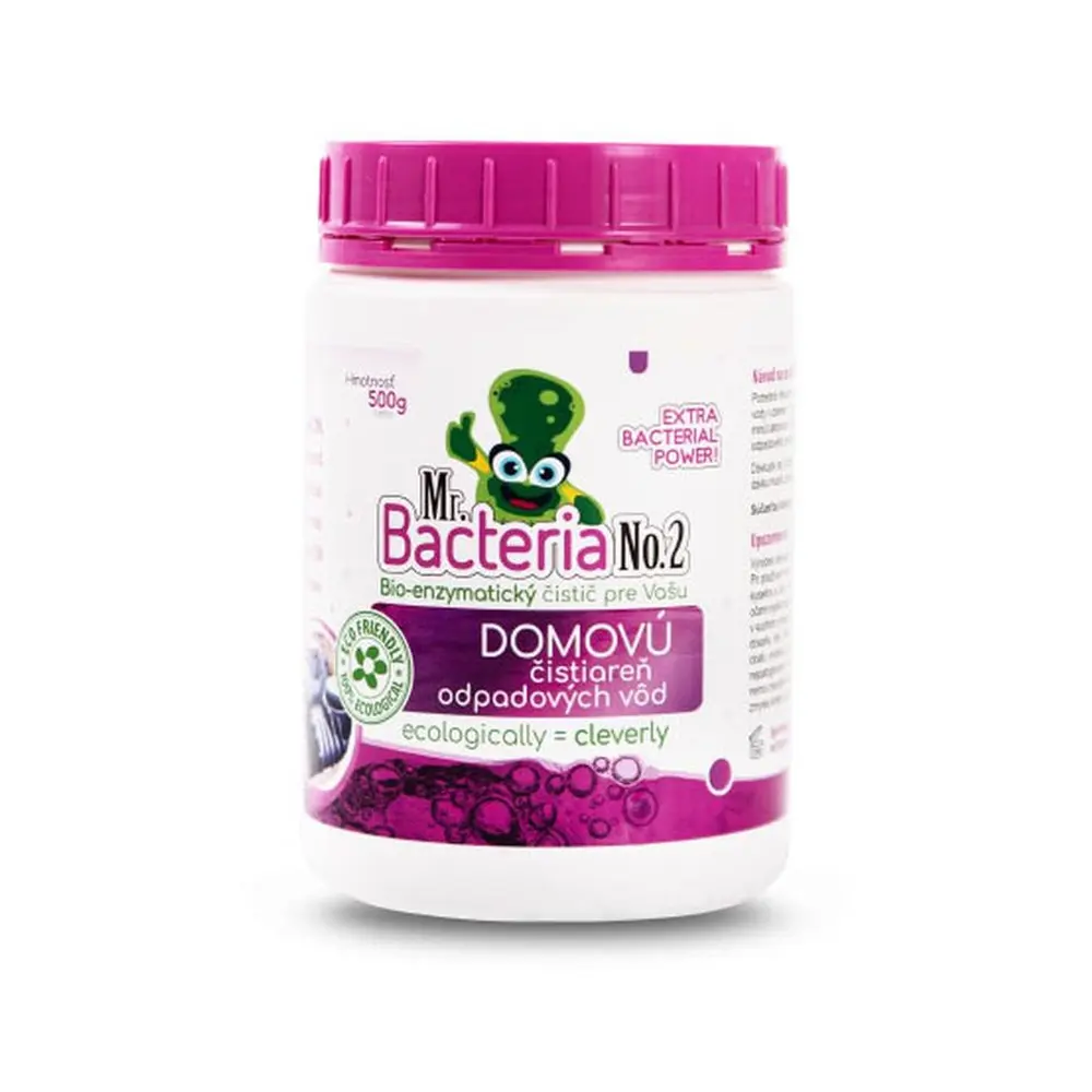 Aktivátor Mr. Bacteria No.2 – pre efektívnu čističku odpadových vôdBio-enzymatický aktivátorMr. Bacteria No.2je špeciálne vyvinutý na optimalizáciu výkonu domových čističiek odpadových vôd (ČOV). Pomáha rozkladať kal