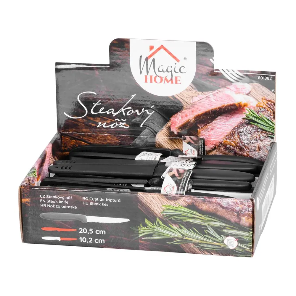 Steakový nôž MagicHome je nevyhnutnou súčasťou každej kuchyne a grilovačky. Kvalitný nôž s ostrými čepeľami uľahčí krájanie steakov bez toho