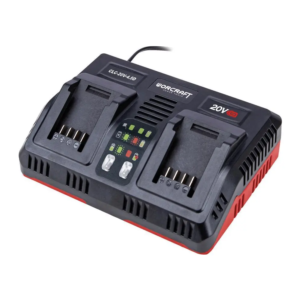 Nabíjačka Worcraft CLC-20V-4.5D s funkciou rýchleho nabíjania je určená na nabíjanie 2 akumulátorov značky Worcraft s kapacitou 2 Ah a vyššie. Približná doba nabíjania predstavuje: 2
